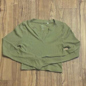 Olive Green Ribbed Long Sleeve Top
